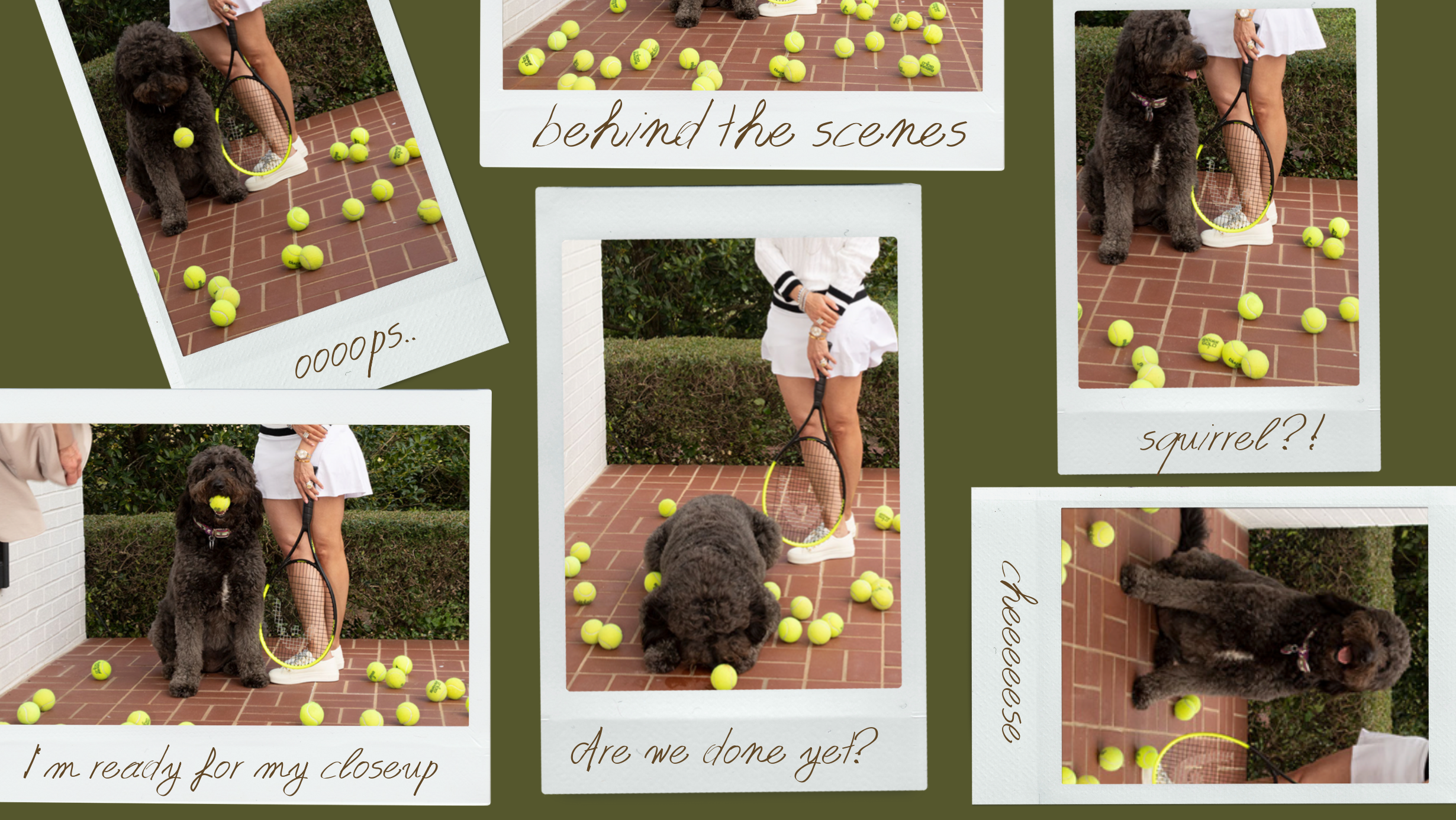 Collage of a tennis photoshoot on a green background