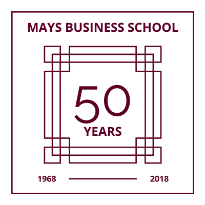 Mays Business School 50 Years logo