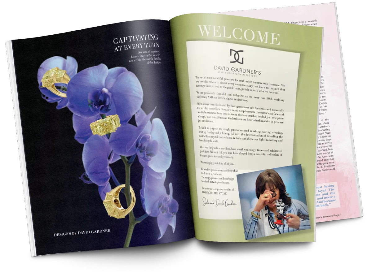 A magazine featuring David Gardner's is opened