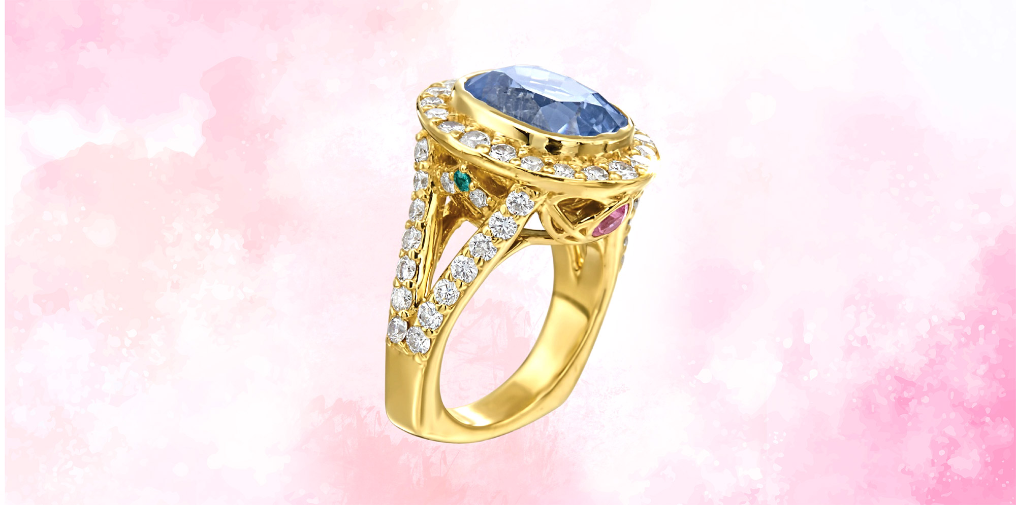 Custom Ceylon Sapphire and diamond ring designed by David Gardner