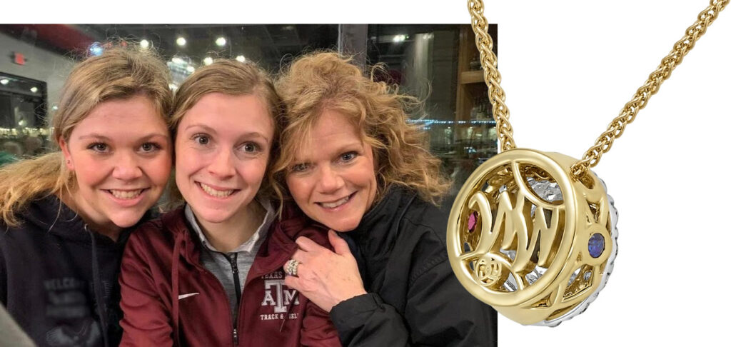 Mother & Her 2 Daughters Along Side Her Custom Diamond Halo Pendant from College Station's David Gardner's Jewelers