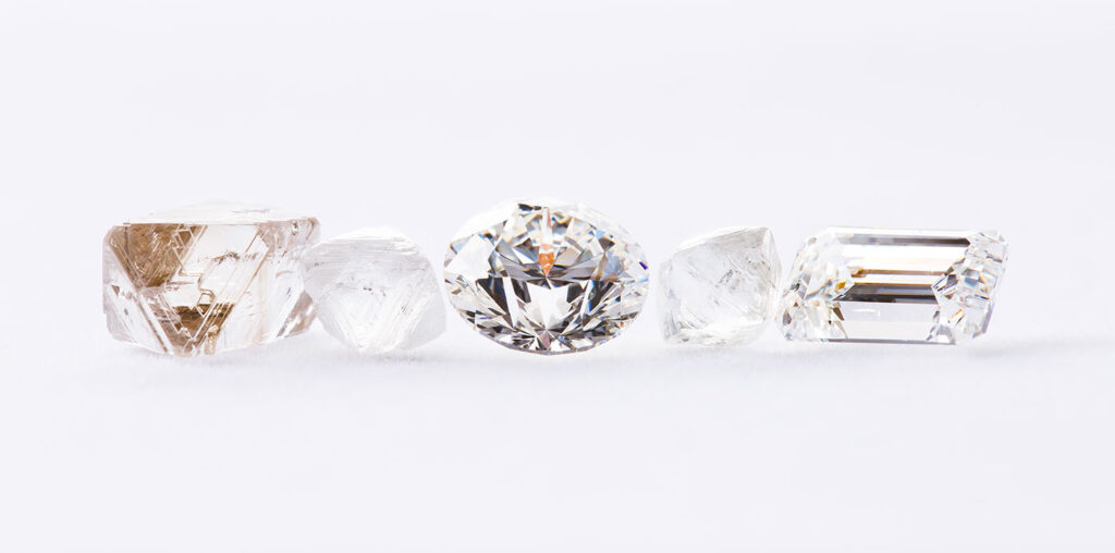 A cluster of several natural loose diamonds. 