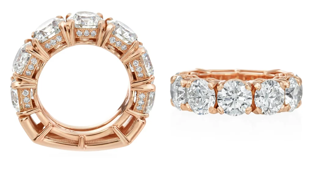 Rose Gold and Diamond Ring shown from the front and side