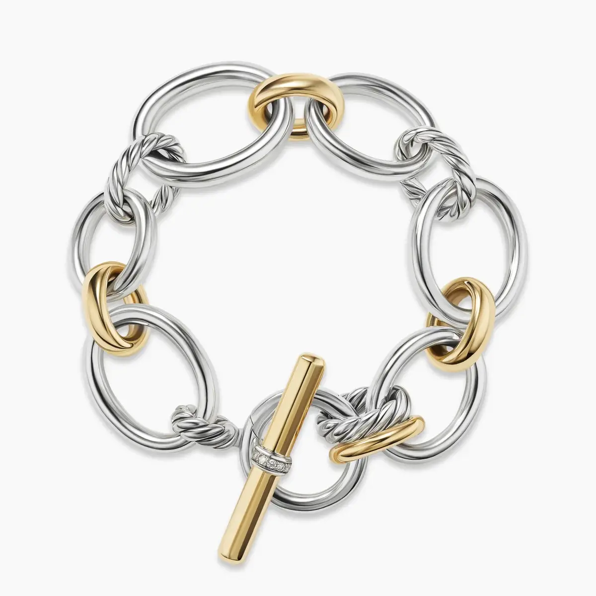 DY Mercer Chain Bracelet in Sterling Silver with 18K Yellow Gold and Diamonds