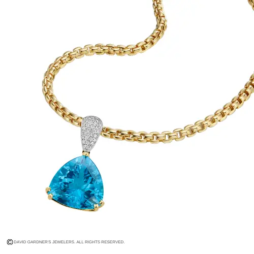 Blue Topaz pendant on gold chain