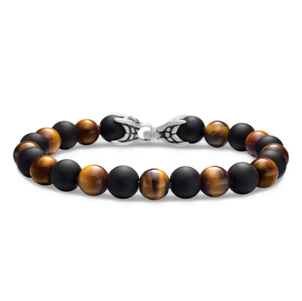 David Yurman Men's Tiger Eye and Onyx Bead Bracelet