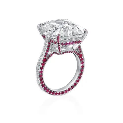 Pink stones accents White Gold Diamond Ring Custom Design by David Gardner's