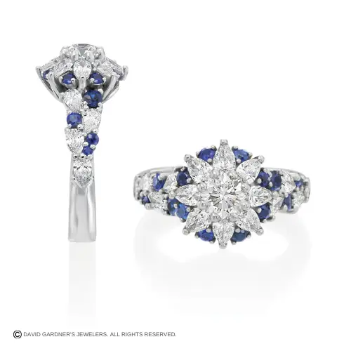 Diamond and sapphire cluster White Gold Diamond Ring Custom Design by David Gardner's