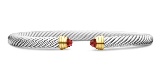 Classic Cable Bracelet in Sterling Silver with 14K Yellow Gold and Garnets, 5mm by David Yurman at David Gardner's