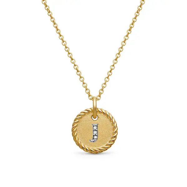 Initial Charm Necklace in 18K Yellow Gold with Diamond J by David Yurman at David Gardner's
