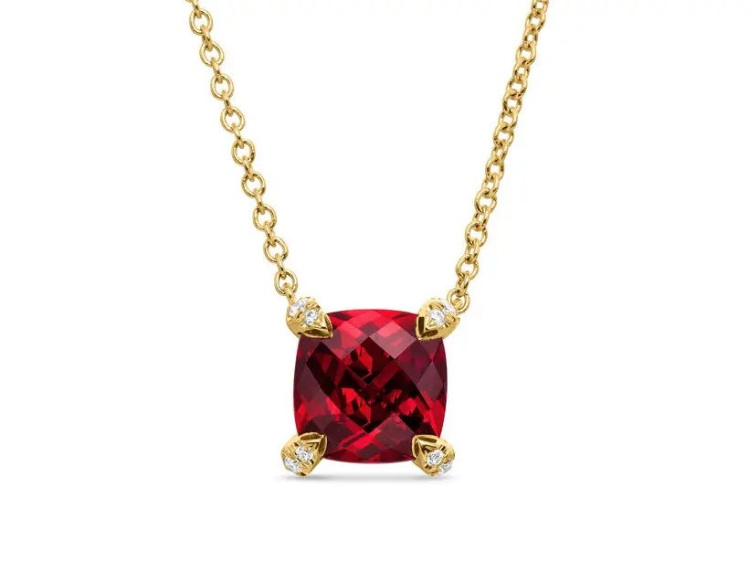 Petite Chatelaine® Pendant Necklace in 18K Yellow Gold with Garnet and Diamonds, 7mm by David Yurman at David Gardner's