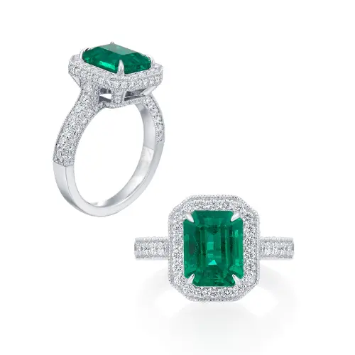 Merald emerald cut White Gold Diamond Ring Custom Design by David Gardner's