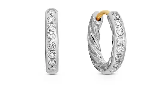 Sculpted Cable Huggie Hoop Earrings in Sterling Silver with Diamonds, 13mm by David Yurman at David Gardner's