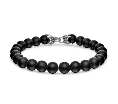 Spiritual Beads Cross Station Bracelet in Sterling Silver with Black Onyx, 4mm by Dvaid Yurman at David Gardner's