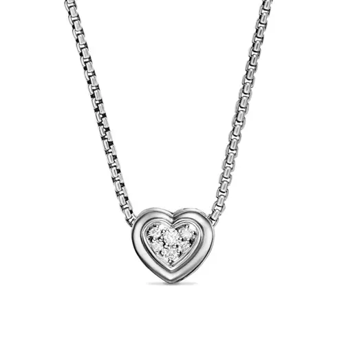 Puffy Heart Pendant Necklace in Sterling Silver with Diamonds, 7.8mm by David Yurman at David Gardner's