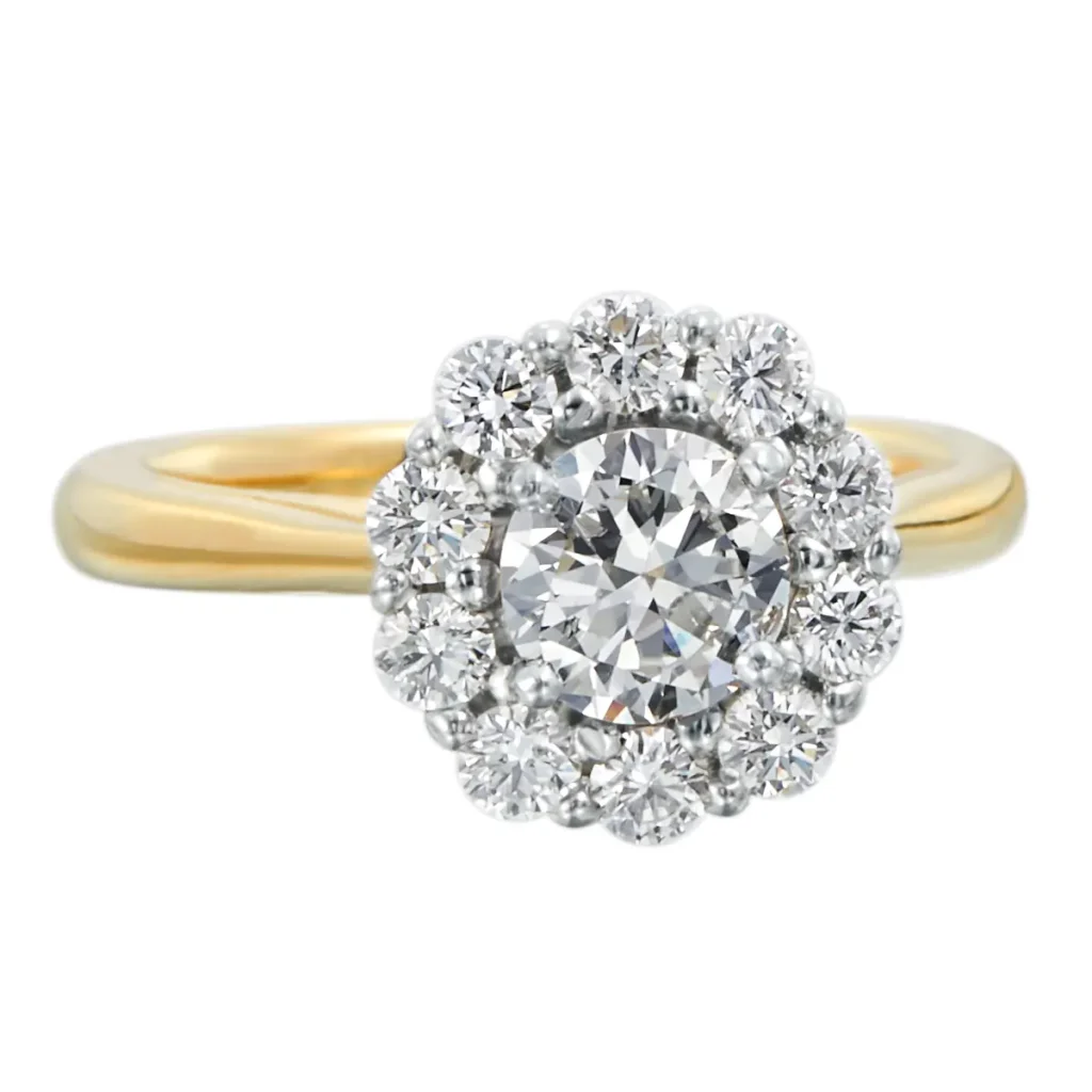 White and Yellow Gold Custom Round Diamond Engagement Ring with Halo from David Gardner's 