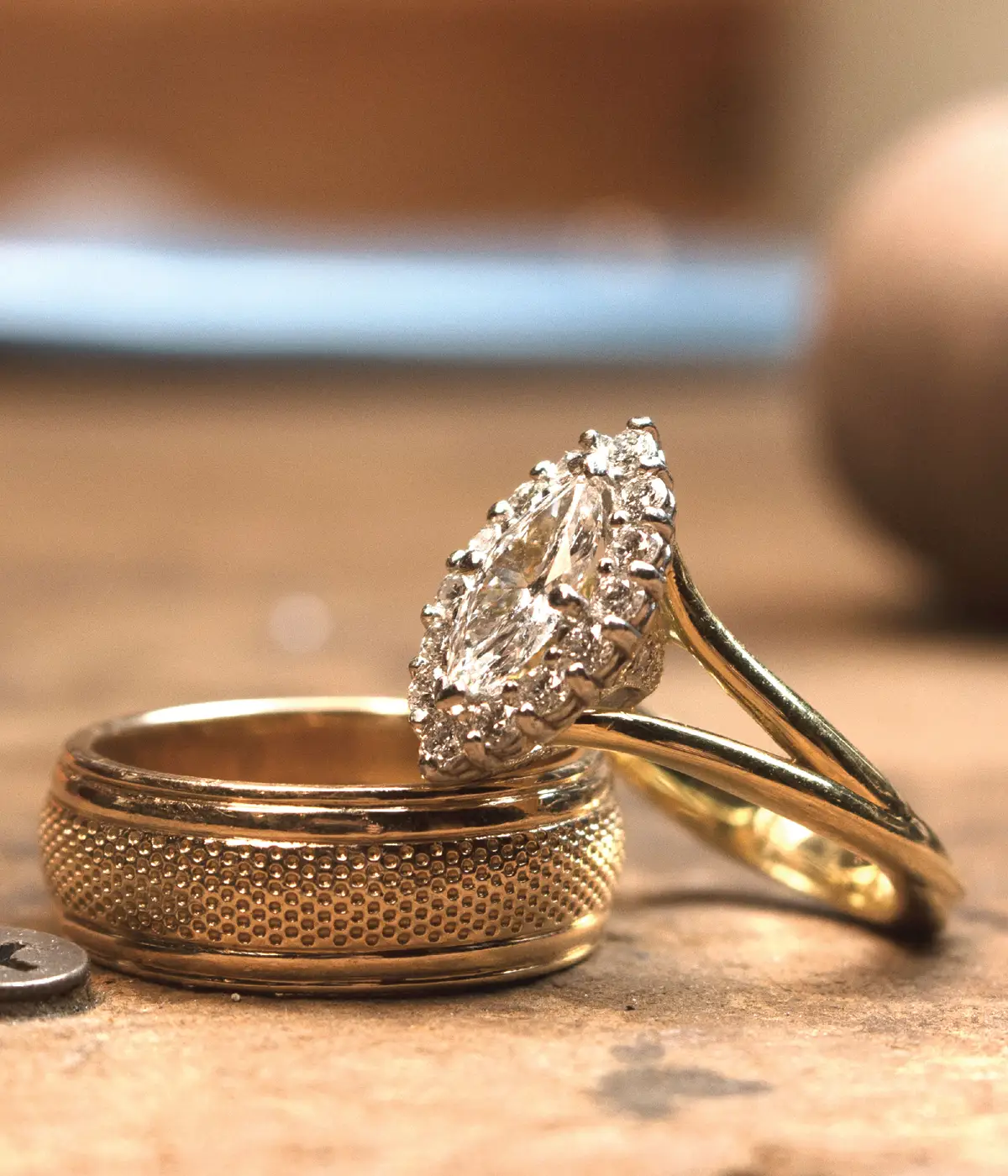 Yellow Gold Custom Diamond Engagement Ring from David Gardner's with yellow gold band